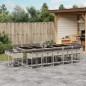 vidaXL Set comedor jardín y cojines 15 pzas ratán sintético gris claro