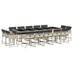 vidaXL Set comedor jardín y cojines 15 pzas ratán sintético gris claro