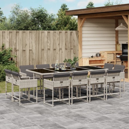 vidaXL Set comedor jardín y cojines 13 pzas ratán sintético gris claro