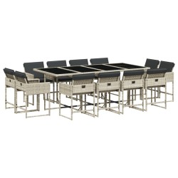 vidaXL Set comedor jardín y cojines 13 pzas ratán sintético gris claro