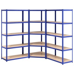 vidaXL Estantería 5 niveles 3 uds acero y madera contrachapada azul