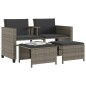 vidaXL Sofá de jardín 2 plazas con mesa y taburetes ratán PE gris vidaXL Sofá de jardín 2 plazas con mesa y taburetes ratán PE gris