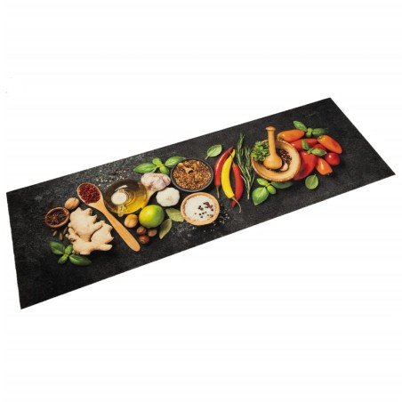 vidaXL Alfombra de cocina lavable terciopelo dibujo especias 60x180 cm