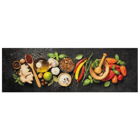 vidaXL Alfombra de cocina lavable terciopelo dibujo especias 60x180 cm