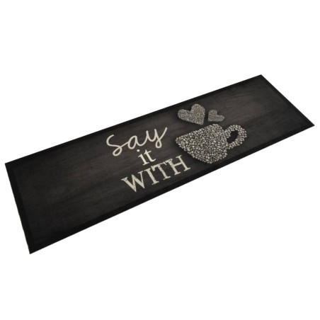vidaXL Alfombra de cocina lavable terciopelo negro taza 45x150 cm