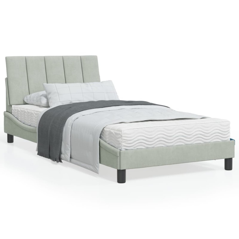 vidaXL Estructura cama con luces LED terciopelo gris claro 100x200 cm vidaXL Estructura cama con luces LED terciopelo gris claro 100x200 cm