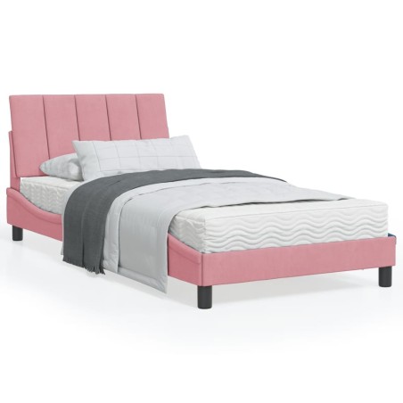 vidaXL Estructura de cama con luces LED terciopelo rosa 100x200 cm