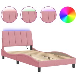 vidaXL Estructura de cama con luces LED terciopelo rosa 100x200 cm