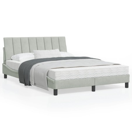vidaXL Estructura cama con luces LED terciopelo gris claro 140x190 cm