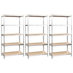 vidaXL Estantería 5 niveles 3 uds acero madera contrachapada plateado