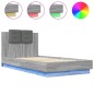 vidaXL Estructura de cama cabecero luces LED gris Sonoma 90x190 cm vidaXL Estructura de cama cabecero luces LED gris Sonoma 90x190 cm
