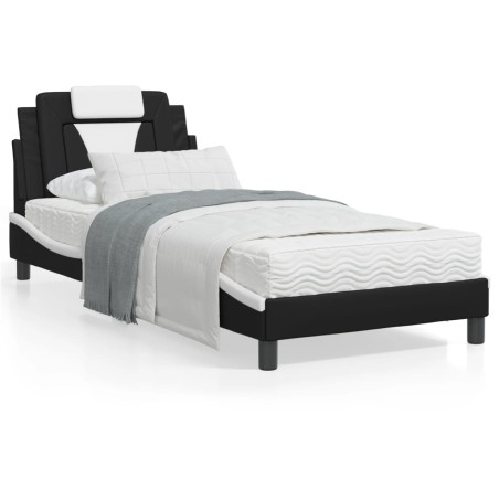 vidaXL Estructura cama con LED cuero sintético negro y blanco 90x190cm