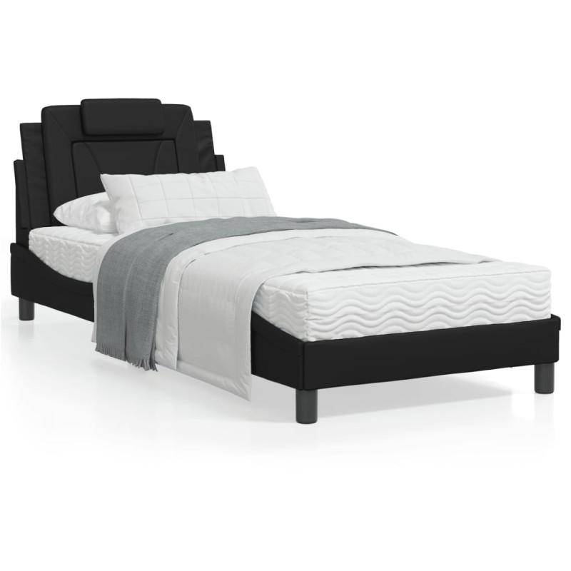 vidaXL Estructura de cama con cabecero cuero sintético negro 90x200 cm vidaXL Estructura de cama con cabecero cuero sintético negro 90x200 cm