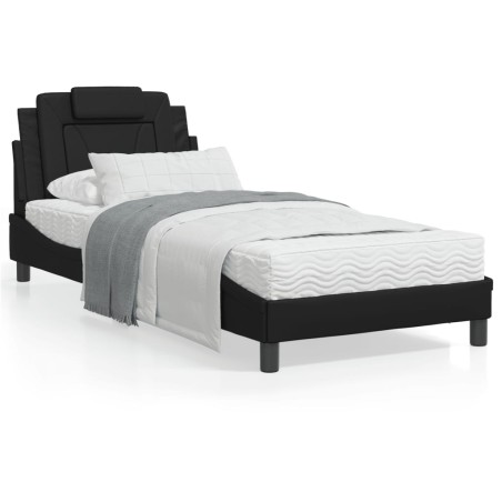 vidaXL Estructura de cama con cabecero cuero sintético negro 90x200 cm
