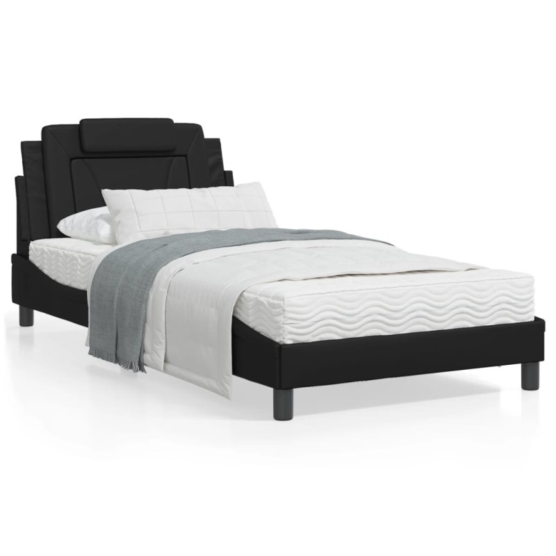 vidaXL Estructura de cama con cabecero cuero sintético negro 100x200cm vidaXL Estructura de cama con cabecero cuero sintético negro 100x200cm