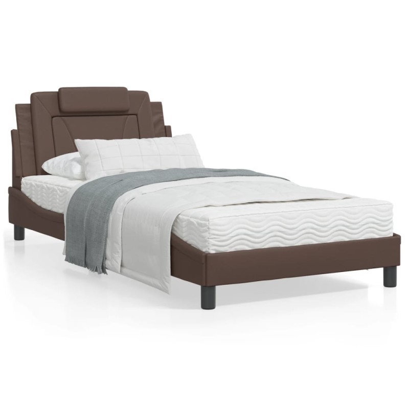 vidaXL Estructura de cama cabecero cuero sintético marrón 100x200 cm vidaXL Estructura de cama cabecero cuero sintético marrón 100x200 cm