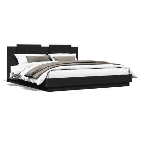 vidaXL Estructura cama con cabecero madera ingeniería negro 200x200 cm