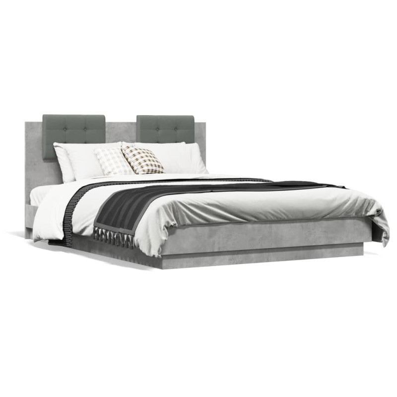 vidaXL Cama con cabecero madera de ingeniería gris hormigón 135x190 cm vidaXL Cama con cabecero madera de ingeniería gris hormigón 135x190 cm
