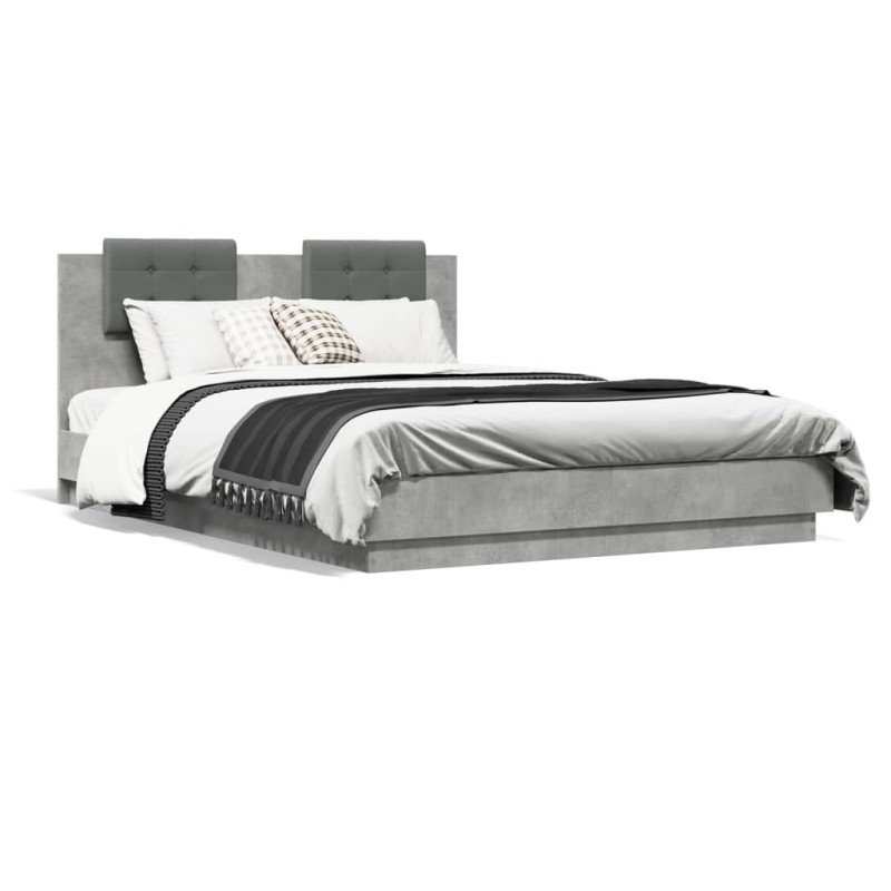 vidaXL Cama con cabecero madera de ingeniería gris hormigón 120x200 cm vidaXL Cama con cabecero madera de ingeniería gris hormigón 120x200 cm