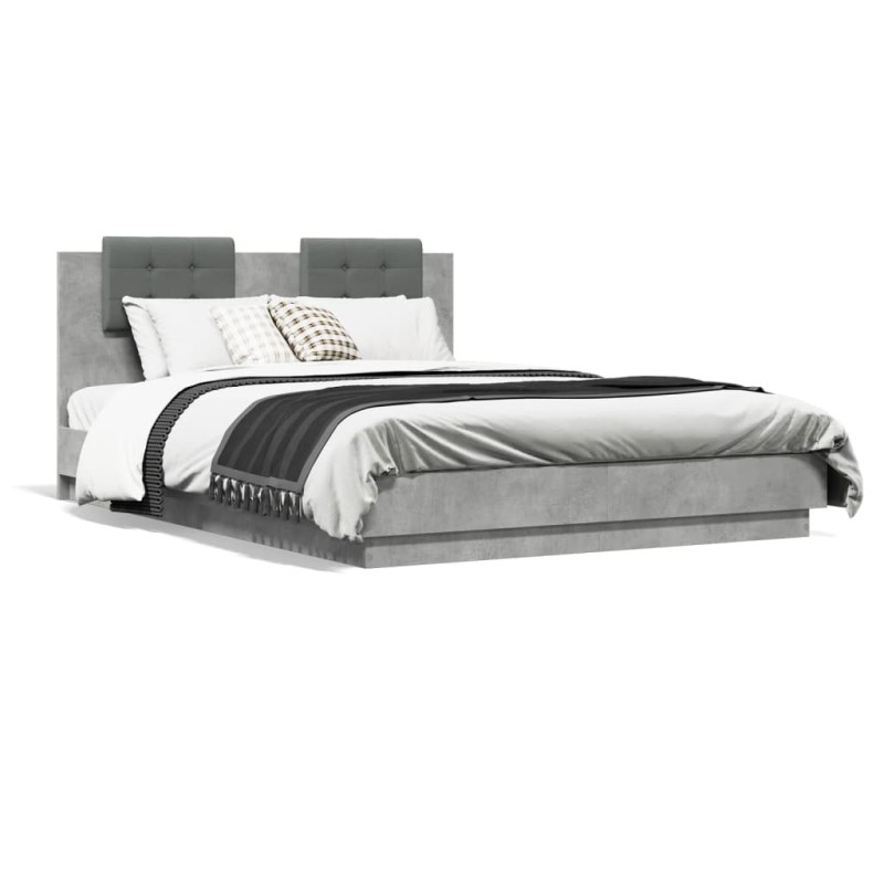 vidaXL Cama con cabecero madera de ingeniería gris hormigón 140x200 cm vidaXL Cama con cabecero madera de ingeniería gris hormigón 140x200 cm