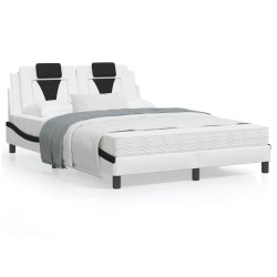 vidaXL Estructura cama con LED cuero sintético blanco negro 120x200 cm