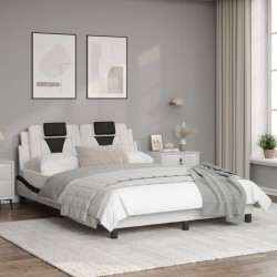 vidaXL Estructura cama con LED cuero sintético blanco negro 120x200 cm