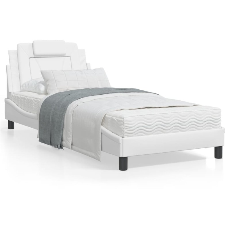 vidaXL Estructura cama con luces LED cuero sintético blanco 90x190 cm vidaXL Estructura cama con luces LED cuero sintético blanco 90x190 cm