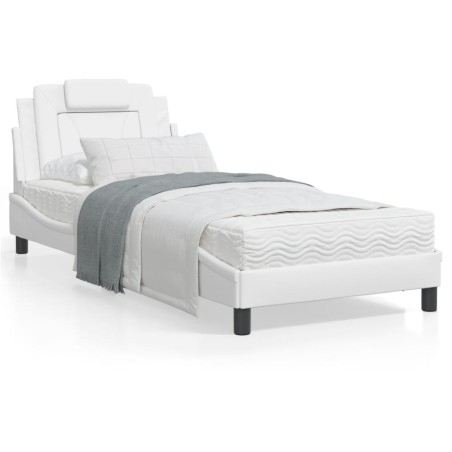 vidaXL Estructura cama con luces LED cuero sintético blanco 90x190 cm