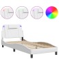 vidaXL Estructura cama con luces LED cuero sintético blanco 90x190 cm vidaXL Estructura cama con luces LED cuero sintético blanco 90x190 cm