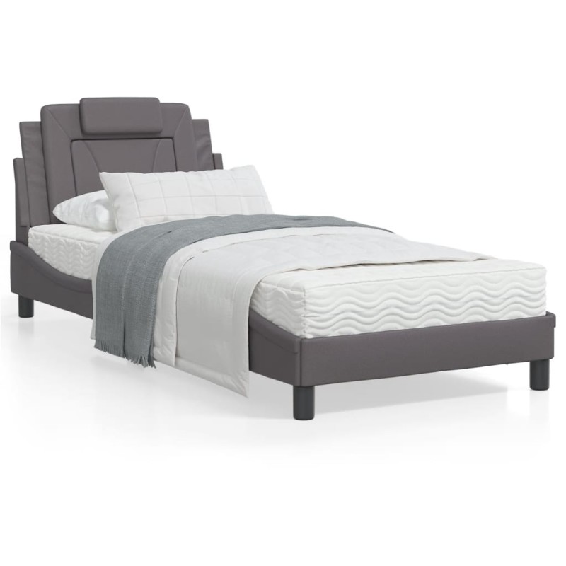vidaXL Estructura de cama con luces LED cuero sintético gris 90x200 cm vidaXL Estructura de cama con luces LED cuero sintético gris 90x200 cm