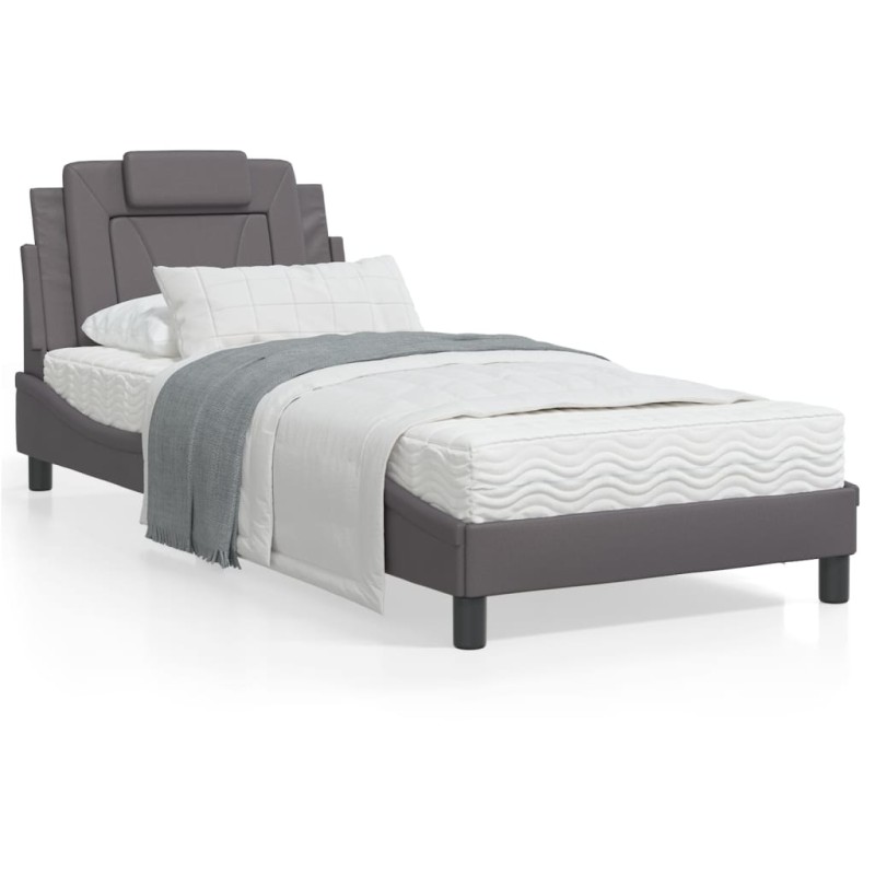 vidaXL Estructura de cama con luces LED cuero sintético gris 80x200 cm vidaXL Estructura de cama con luces LED cuero sintético gris 80x200 cm