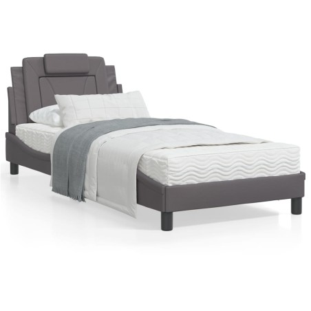 vidaXL Estructura de cama con luces LED cuero sintético gris 80x200 cm