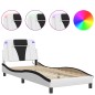 vidaXL Estructura cama con LED cuero sintético blanco negro 90x200 cm