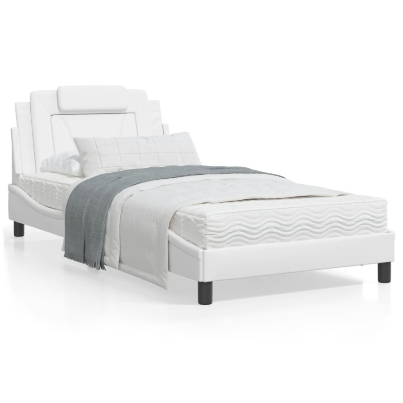 vidaXL Estructura cama con luces LED cuero sintético blanco 100x200 cm