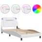 vidaXL Estructura cama con luces LED cuero sintético blanco 100x200 cm