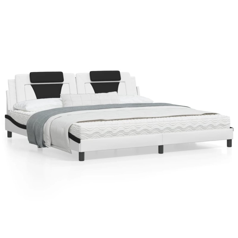 vidaXL Estructura cama con LED cuero sintético blanco negro 200x200 cm vidaXL Estructura cama con LED cuero sintético blanco negro 200x200 cm