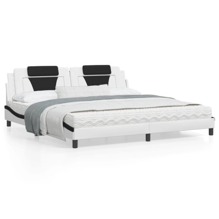 vidaXL Estructura cama con LED cuero sintético blanco negro 200x200 cm