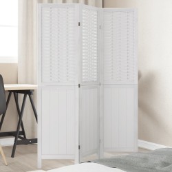 vidaXL Biombo separador de 3 paneles madera maciza Paulownia blanco