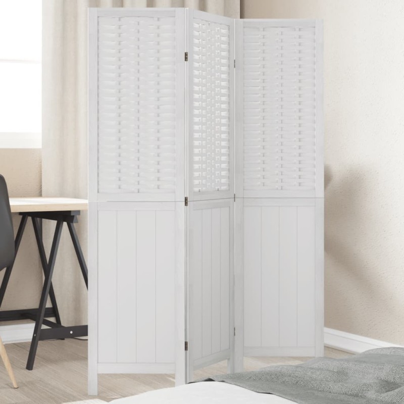 vidaXL Biombo separador de 3 paneles madera maciza Paulownia blanco vidaXL Biombo separador de 3 paneles madera maciza Paulownia blanco