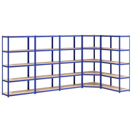 vidaXL Estantería 5 niveles 5 uds acero y madera contrachapada azul