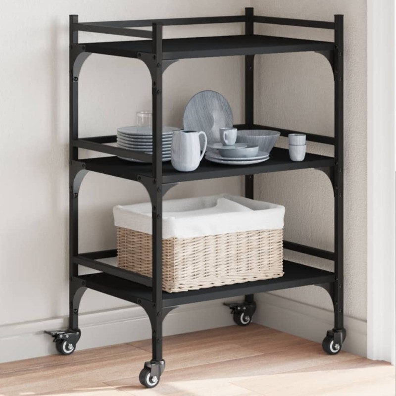 vidaXL Carrito de cocina madera de ingeniería negro 50x35x75,5 cm vidaXL Carrito de cocina madera de ingeniería negro 50x35x75,5 cm