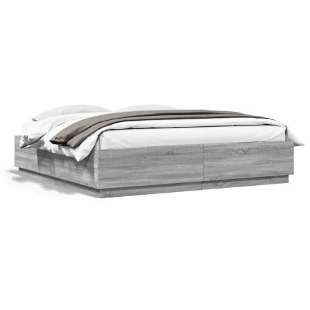 vidaXL Estructura de cama con luces LED madera gris Sonoma 200x200 cm