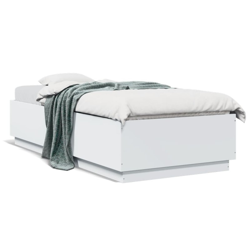 vidaXL Estructura de cama con LED madera ingeniería blanco 90x200 cm vidaXL Estructura de cama con LED madera ingeniería blanco 90x200 cm