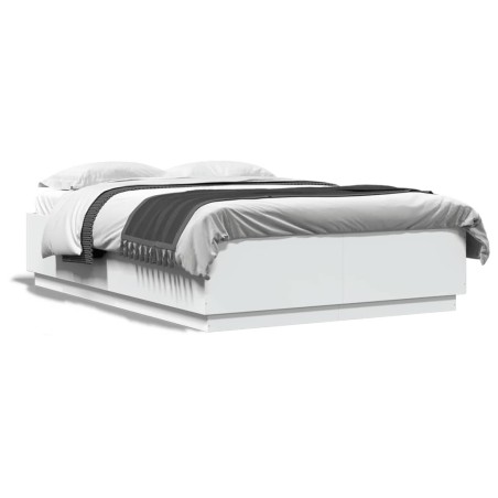 vidaXL Estructura de cama con LED madera ingeniería blanco 140x200 cm