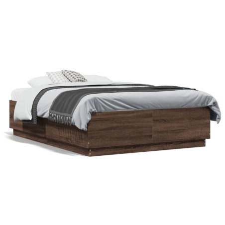 vidaXL Estructura cama con luces LED madera roble marrón 140x190 cm