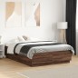 vidaXL Estructura cama con luces LED madera roble marrón 140x190 cm vidaXL Estructura cama con luces LED madera roble marrón 140x190 cm