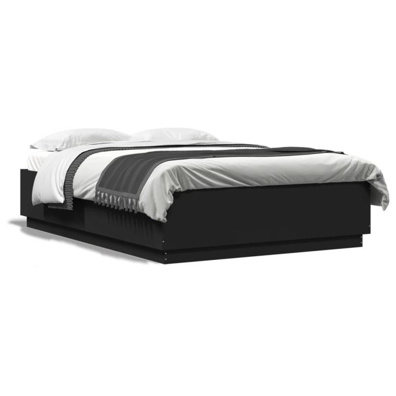 vidaXL Estructura cama con luces LED madera ingeniería negro 150x200cm