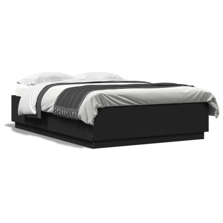 vidaXL Estructura cama con luces LED madera ingeniería negro 150x200cm