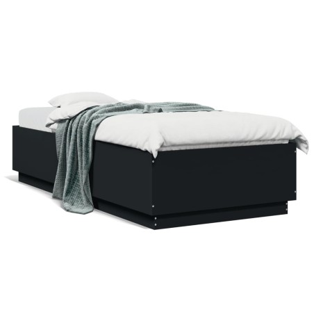 vidaXL Estructura cama con luces LED madera ingeniería negro 100x200cm