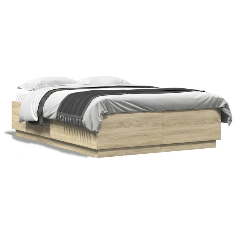 vidaXL Estructura cama con luces LED madera roble Sonoma 140x200 cm vidaXL Estructura cama con luces LED madera roble Sonoma 140x200 cm
